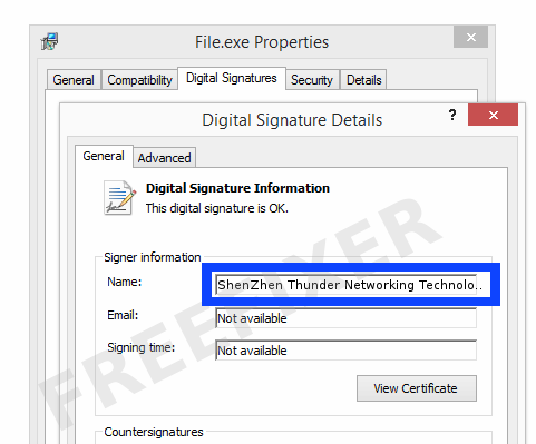 Screenshot of the ShenZhen Thunder Networking Technologies Ltd. certificate